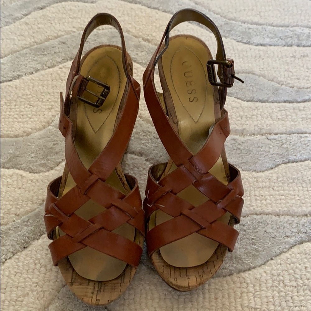 Guess Medium Brown Leather wedges